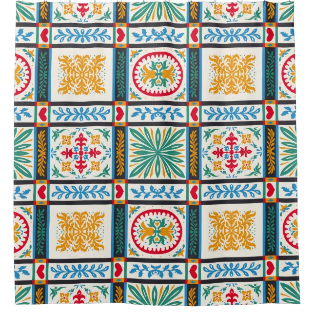 Rideaux De Douche Broderie italienne Majolica : Floral méditerranéen (Devant)