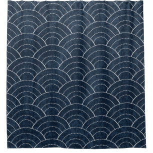 Rideaux De Douche Broderie Sashiko : Indigo Motif japonais.