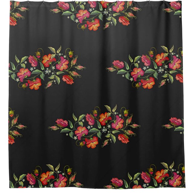 Rideaux De Douche Broderie Style Floral Bordure sur Arrière - plan n (Devant)