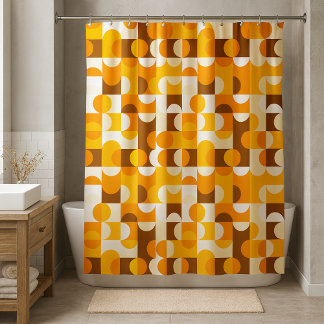 Rideaux De Douche Brown blanc orange jaune demi-cercles Motif