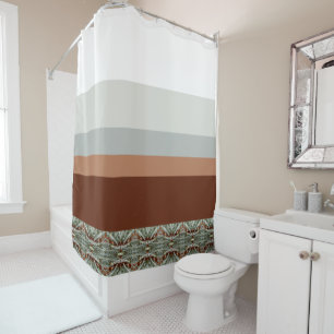Rideaux De Douche Brown Foncé Turquoise Et Bleu Gris
