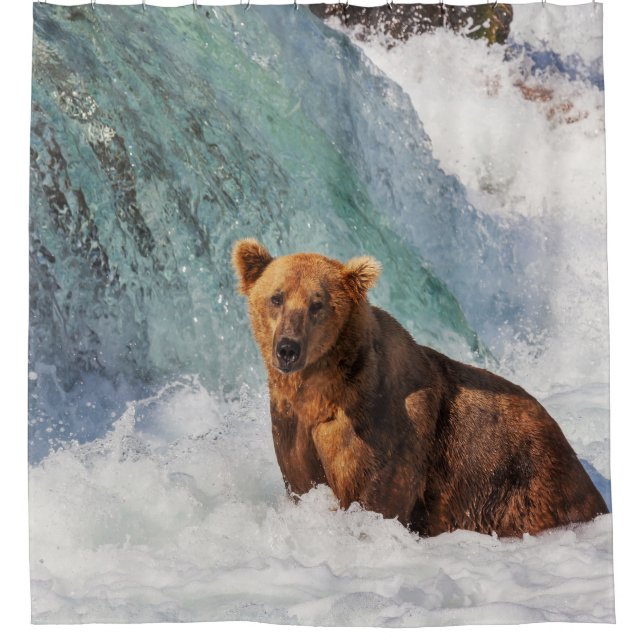 Rideaux De Douche Brown Ours Animal Blue Waterfall Faune (Devant)