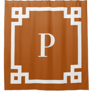 Rideaux De Douche Brûlé Orange grec clé gras bordure Monogramme