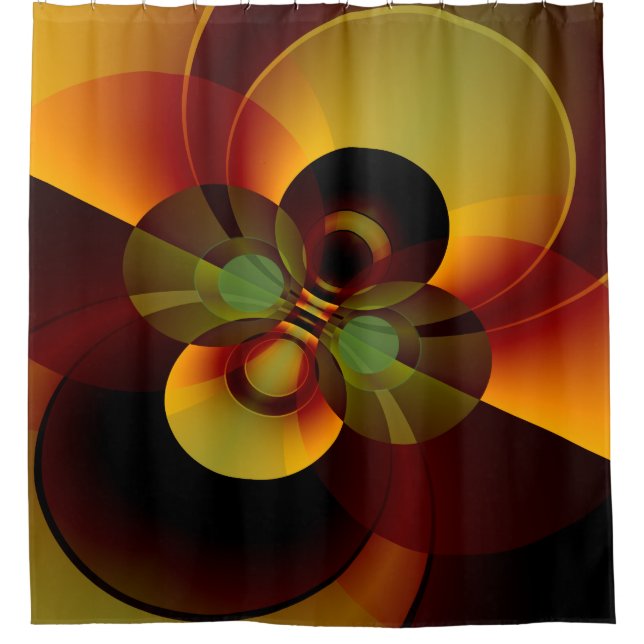 Rideaux De Douche Brun abstrait géométrique et or de cercles (Devant)