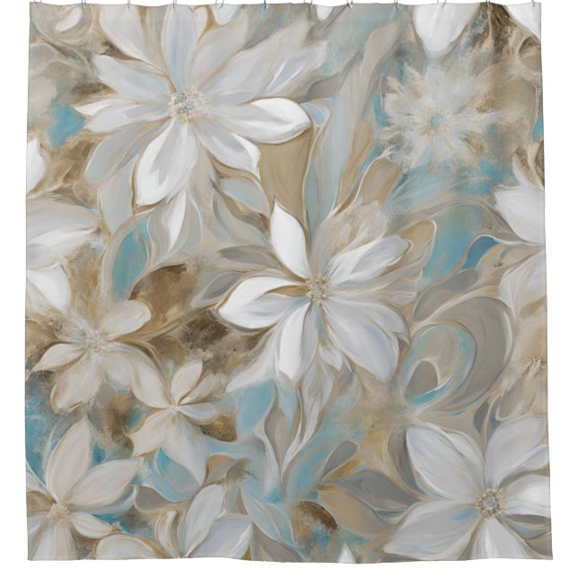 Rideaux De Douche Brun beige bleu sarcelle floral (Devant)