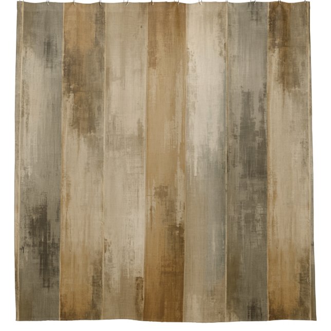 Rideaux De Douche Brun gris beige rustique rayure de bois de grange  (Devant)