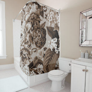 Rideaux De Douche Brun Toile floral vintage No.1 de ton de sépia
