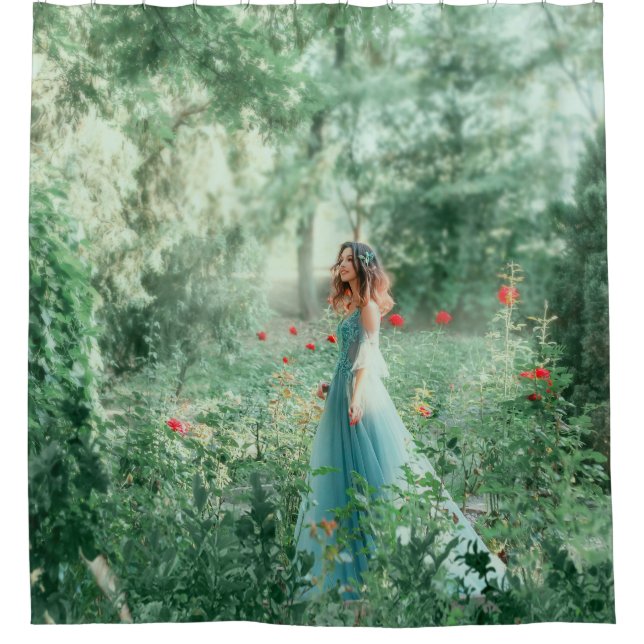 Rideaux De Douche Brunette Princess : Aquarelle de la forêt de fées (Devant)