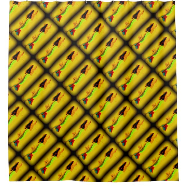 Rideaux De Douche brunette sirènes nageant vers le motif (Devant)