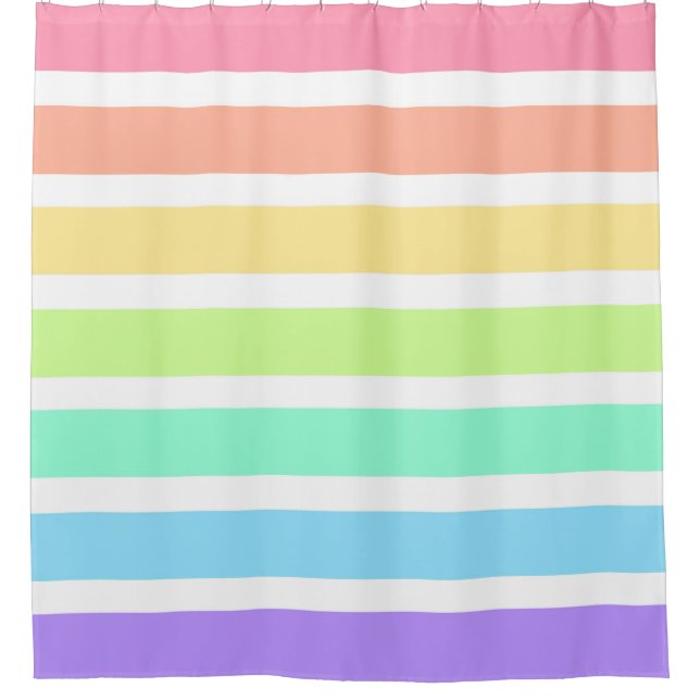 Rideaux De Douche Bubblegum arc-en-ciel et bandes blanches (Devant)
