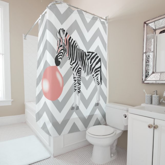 Rideaux De Douche Buble Gum Zebra Blowbble (En situation)