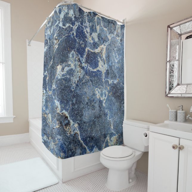 Rideaux De Douche Bue Gris Marbre Noir & Veines Beige (En situation)