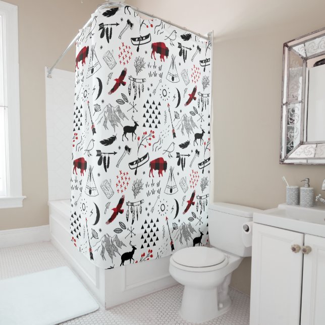 Rideaux De Douche Buffalo Adventures Black and Red Plaid ID599 (En situation)