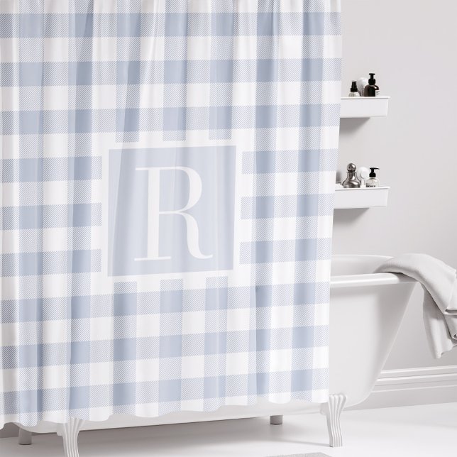 Rideaux De Douche Buffle check monogram bleu poussiéreux (Créateur téléchargé)