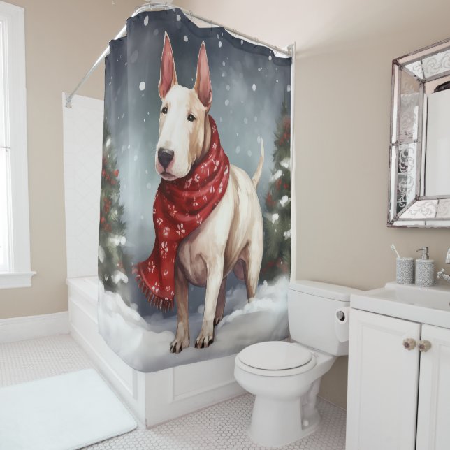 Rideaux De Douche Bull Terrier Chien à Noël de neige (En situation)