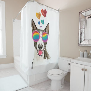 Rideaux De Douche Bull Terrier Chien avec Coeurs Saint-Valentin