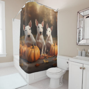 Rideaux De Douche Bull Terrier Chiot Automne Citrouille de plaisir