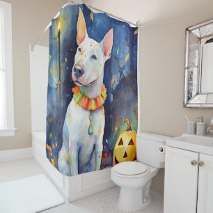 Rideaux De Douche Bull Terrier d'Halloween avec citrouilles Épouvant