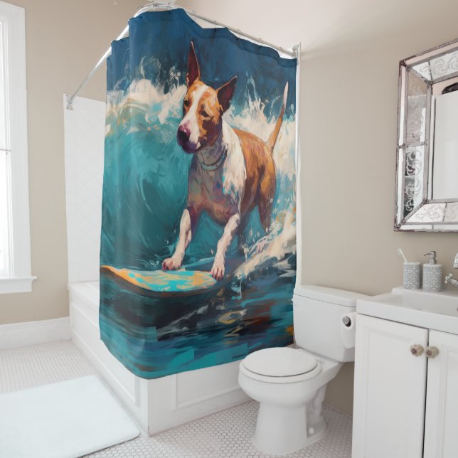 Rideaux De Douche Bull Terrier Plage Surf Peinture (En situation)