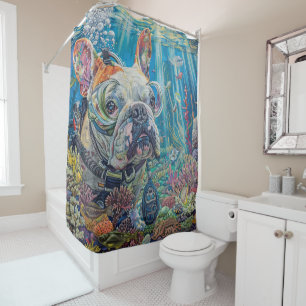 Rideaux De Douche Bulldog Chien Plongée sous-marine plongée