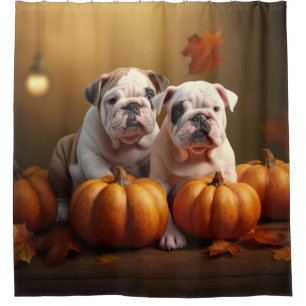 Rideaux De Douche Bulldog Chiot Automne Citrouille de plaisir