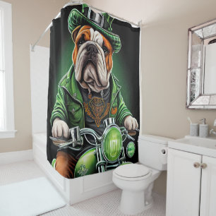 Rideaux De Douche Bulldog Driving Bike St. Patrick's Day
