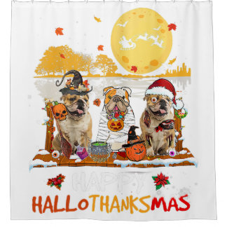 Rideaux De Douche Bulldog Hallothanksmas Halloween Thanksgivin