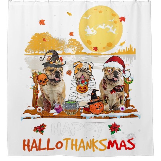 Rideaux De Douche Bulldog Hallothanksmas Halloween Thanksgivin (Devant)