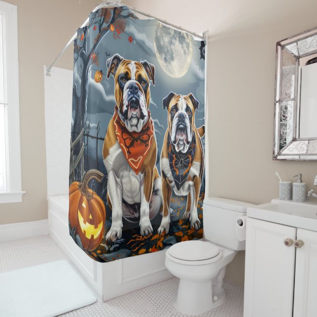Rideaux De Douche Bulldog Halloween Éffrayant (En situation)