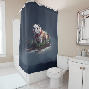 Rideaux De Douche Bulldog Noël neige hiver