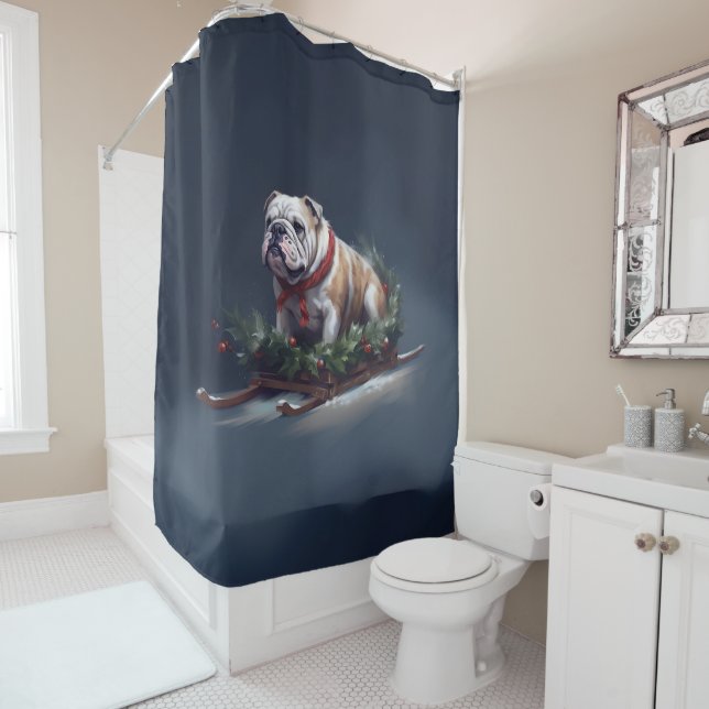 Rideaux De Douche Bulldog Noël neige hiver (En situation)