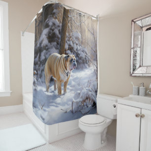 Rideaux De Douche Bulldog Qu'Il Neige Noël Brossé
