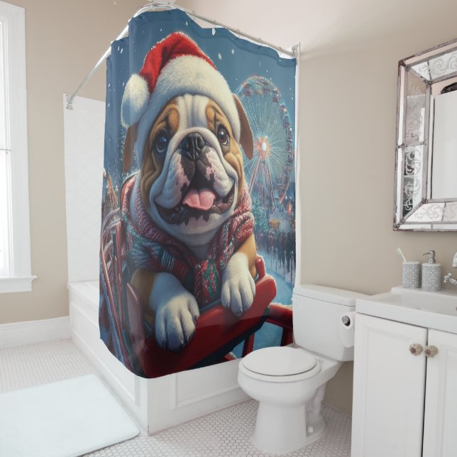 Rideaux De Douche Bulldog Roller Dessous de verre Noël (En situation)