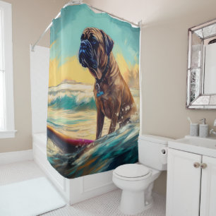 Rideaux De Douche Bullmastiff Beach Surfing Peinture