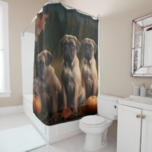 Rideaux De Douche Bullmastiff Chiot Automne Citrouille de plaisir