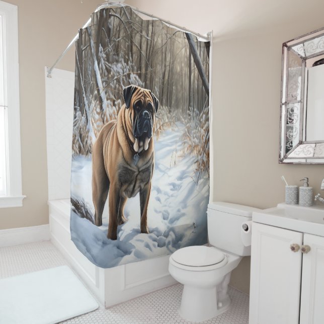 Rideaux De Douche Bullmastiff Qu'il neige Noël (En situation)