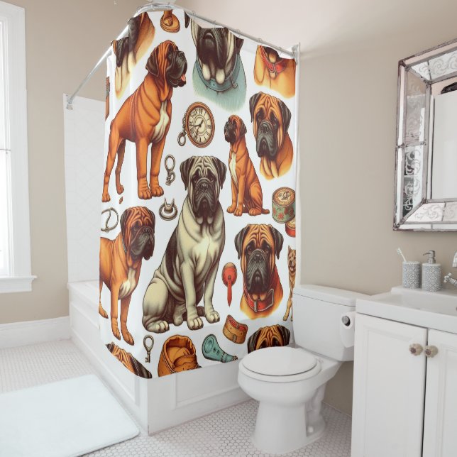 Rideaux De Douche Bullmastiff rétro (En situation)