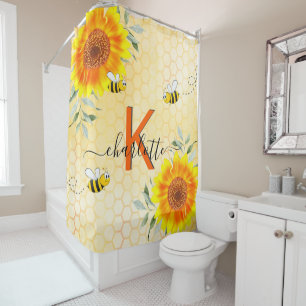 Rideaux De Douche Bumble abeilles tournesol jaune nid d'abeille mono