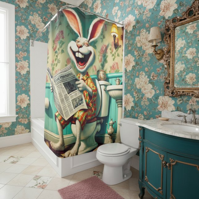 Rideaux De Douche Bunny amusant sur Toilette Salle de bain Art (Créateur téléchargé)
