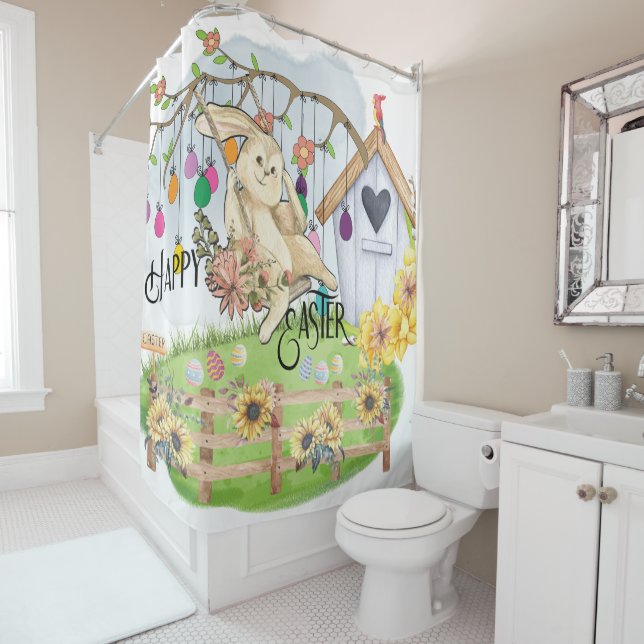 Rideaux De Douche Bunny célèbre la fête de Pâques (En situation)