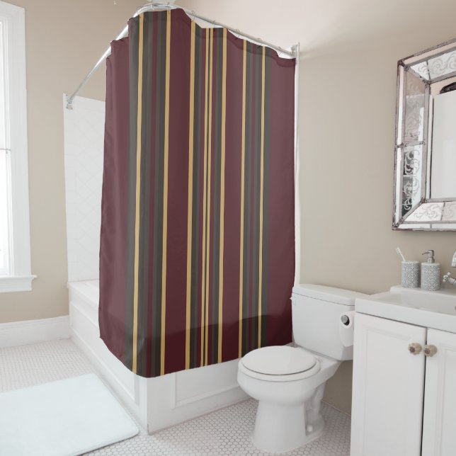 Rideaux De Douche Burgundy Gold Stripes (En situation)
