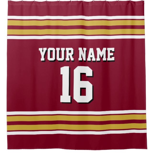 Rideaux De Douche Burgundy Gold White Stripes Sports Jersey (Devant)