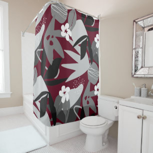 Rideaux De Douche Burgundy Grey Noir & Blanc Moderne Botanique