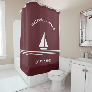 Rideaux De Douche Burgundy Nautique Nom du bateau Texte Illustration