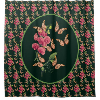 Rideaux De Douche Butterflies And Sweet Pea Flower Art