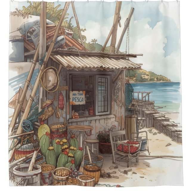 Rideaux De Douche cabane à poissons de Bonaire (Devant)