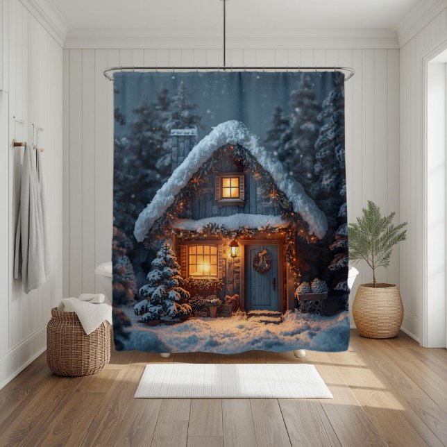 Rideaux De Douche Cabine enneigée cosy Noël forêt hivernale (Créateur téléchargé)