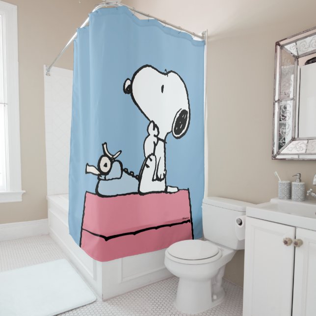 Rideaux De Douche cacahuètes | Snoopy à la machine à écrire (En situation)
