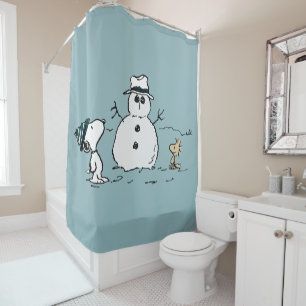 Rideaux De Douche cacahuètes Snoopy & Woodstock Build A Snowman