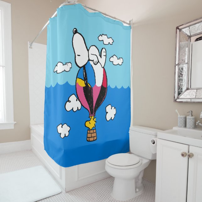 Rideaux De Douche cacahuètes | Snoopy & Woodstock Hot Air Balloon (En situation)
